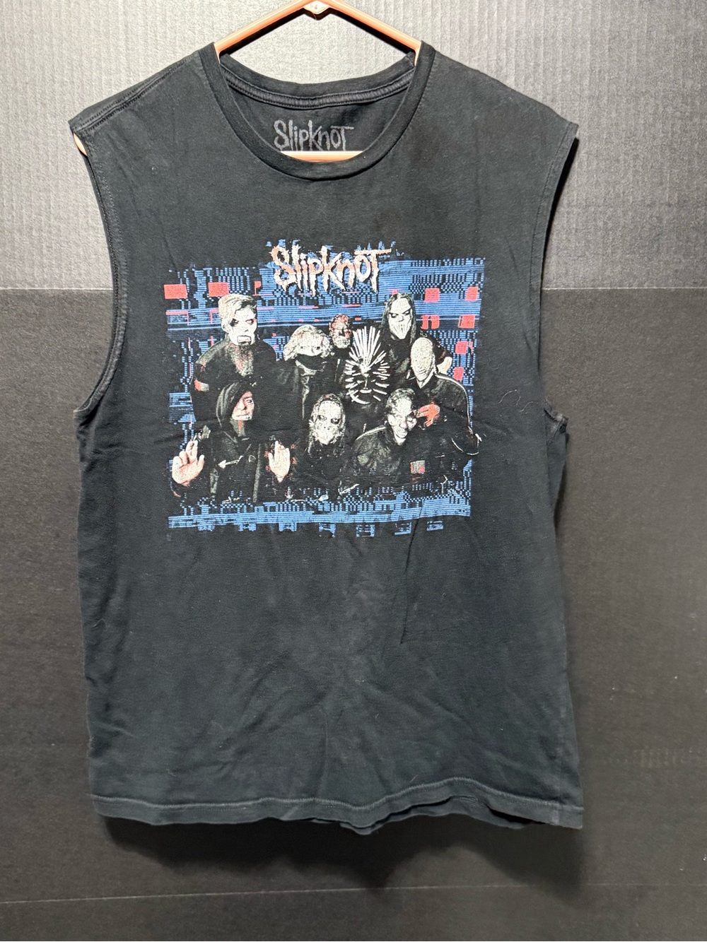 🔱Slipknot Band Glitch Photo & Logo Black Sleeveless WANYK T-shirt
